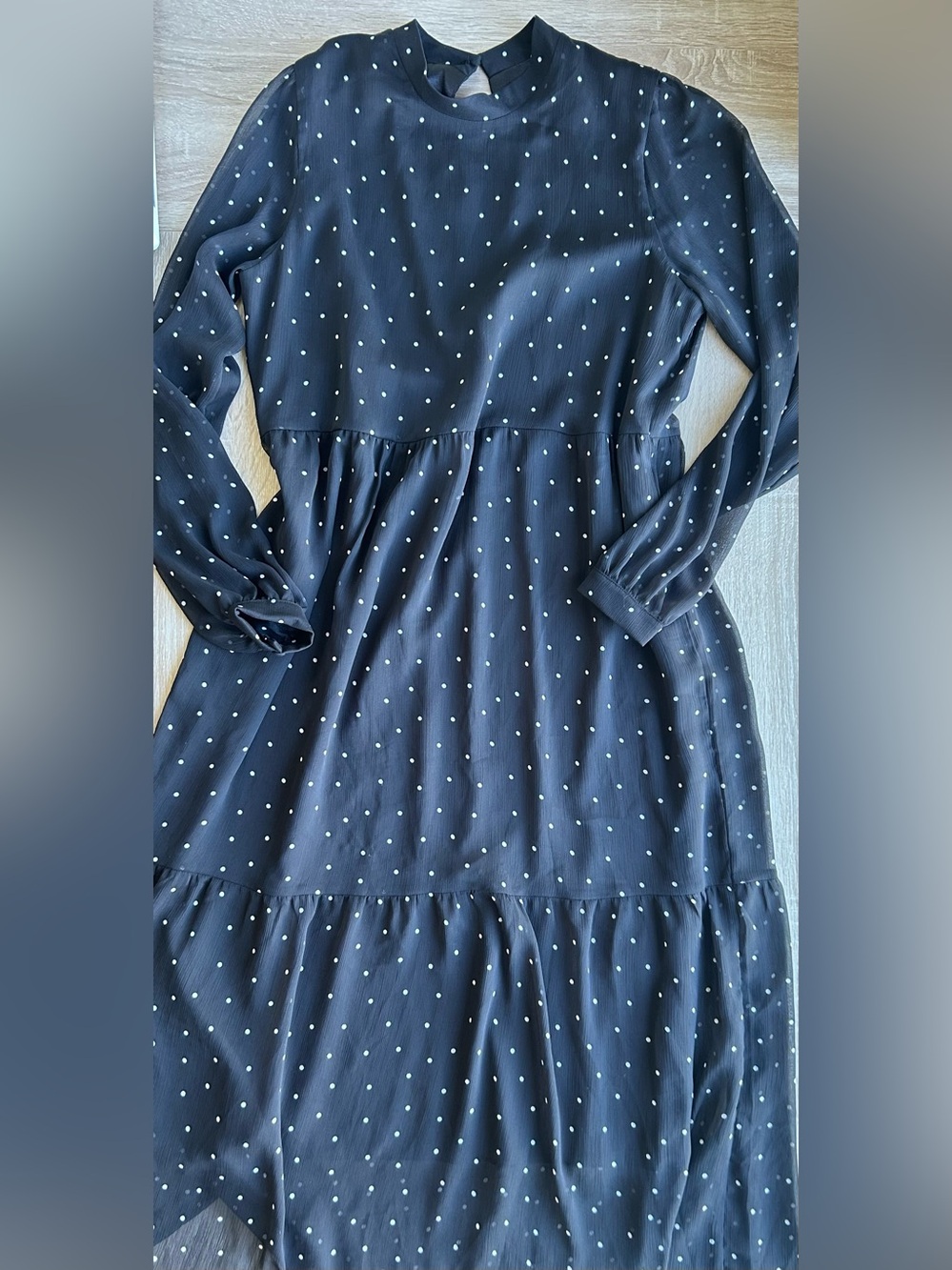 Park & Fifth Black and White Polka Dot Midi Dress Puff Sleeve S Small